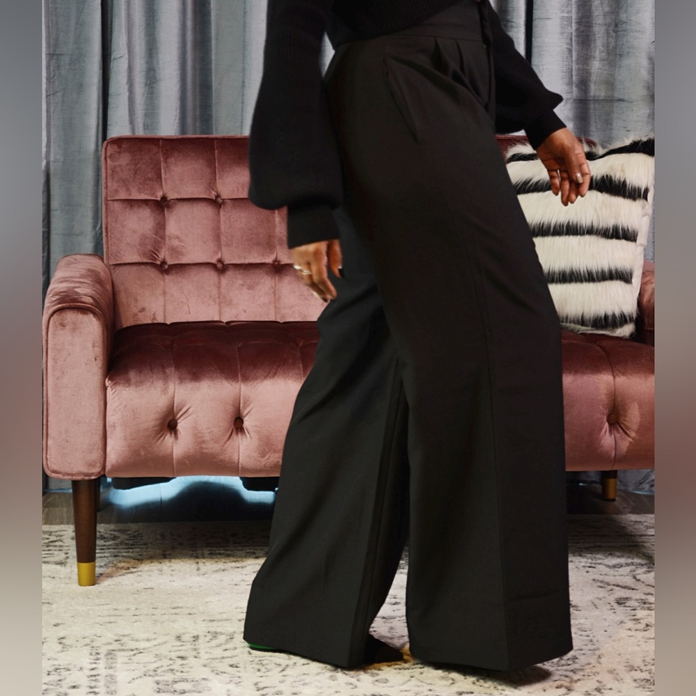 Womens High Waist Wide Leg Woven Pants - Picture 3 of 4